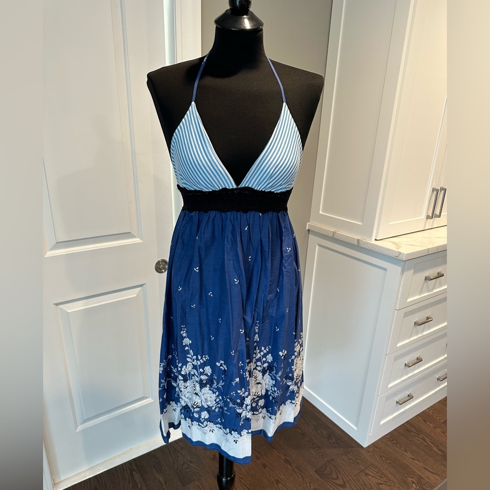 Halter Top Blue Summer Dress - Size Small